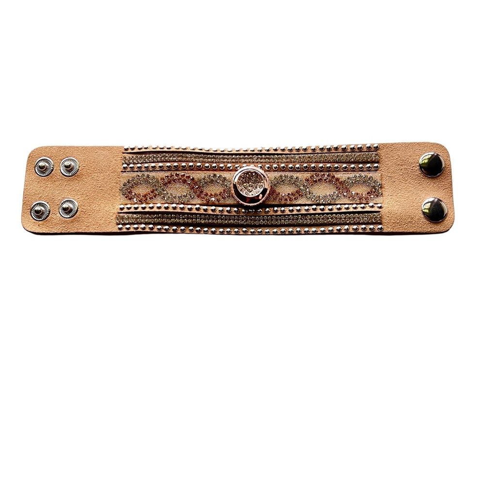 Snap Charm Boho Leather Bracelet with 3/4" Standard Snap Adjustable Two Sizes - Picture 4 of 7